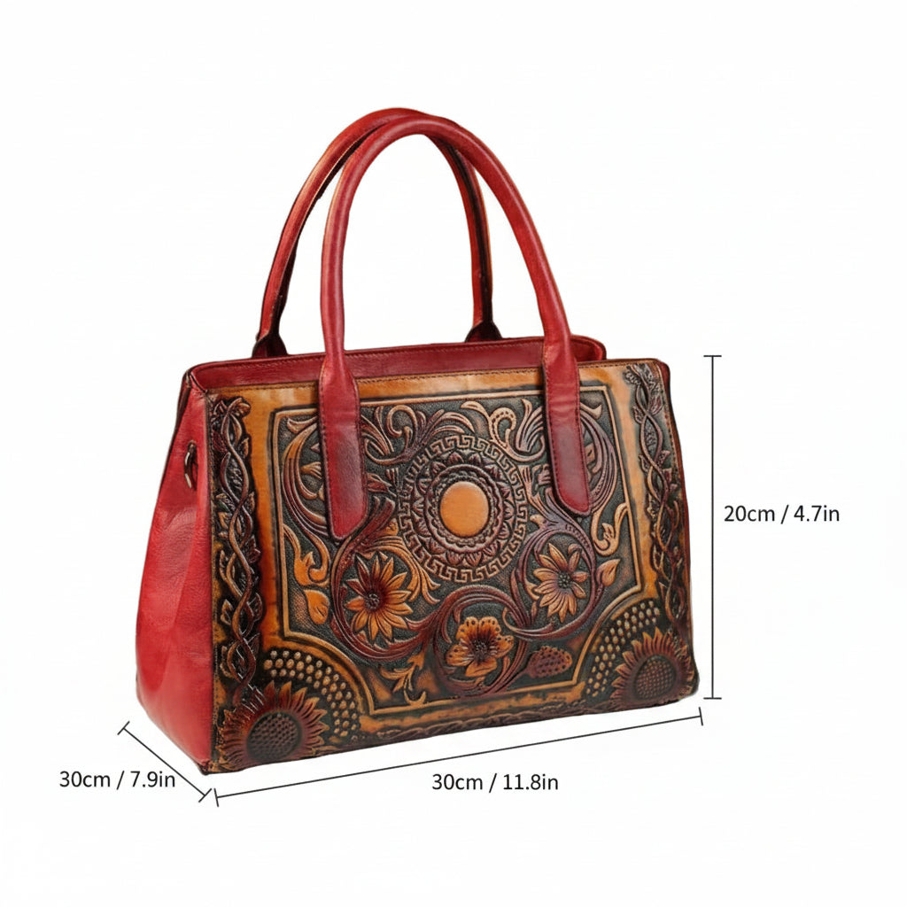 Retro Embossed Handbag – Genuine Leather