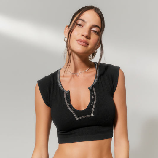 Cotton Ribbed Cap-Sleeved Crop Top