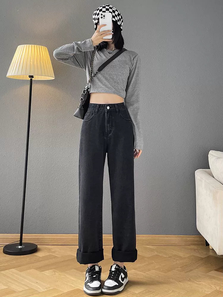 High-Waisted Loose-Fit Wide Leg Jeans