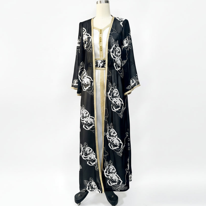 2-Piece Floral Embroidered Abaya