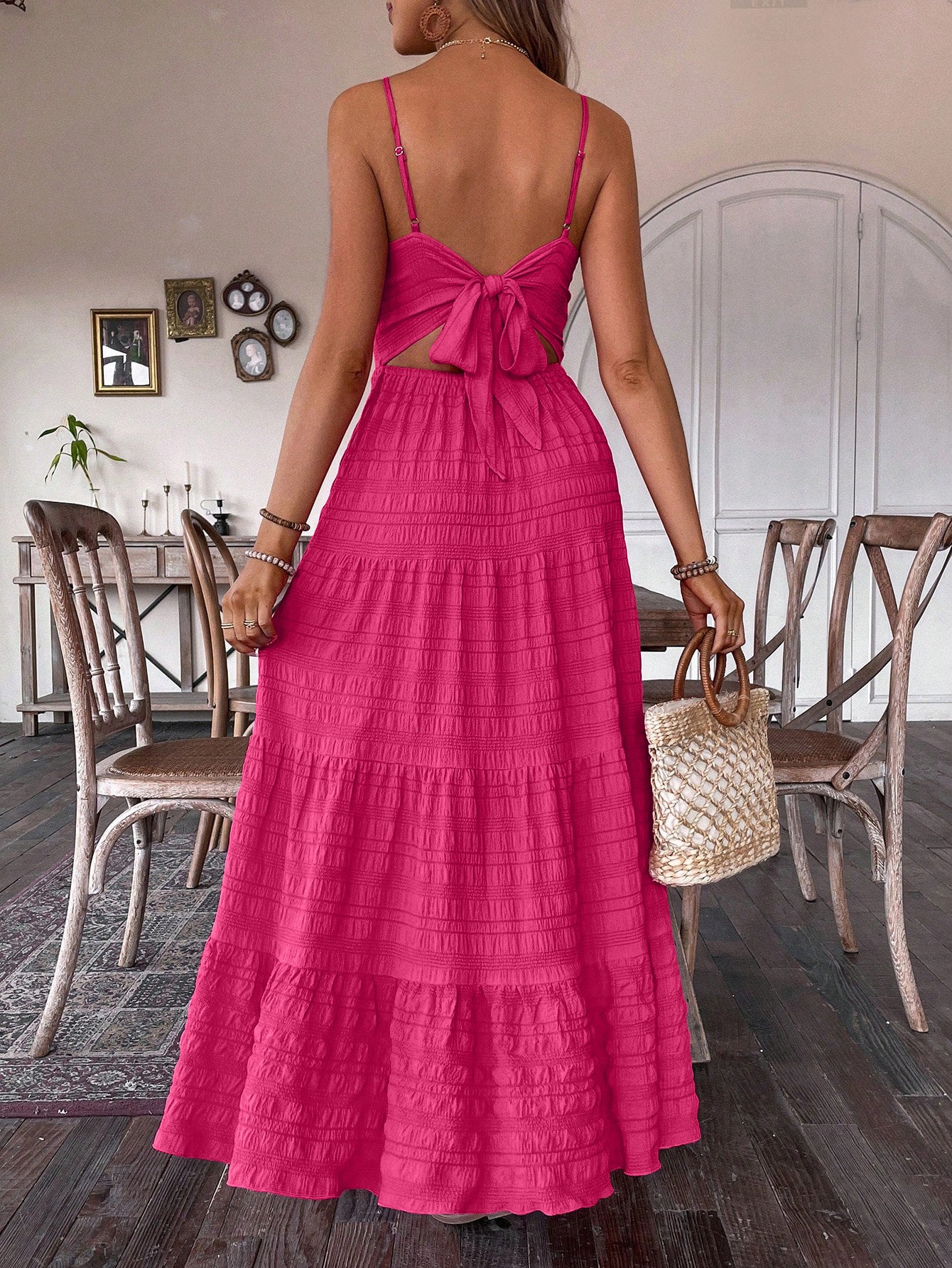 Sling Bow Strap A-Line Maxi Dress