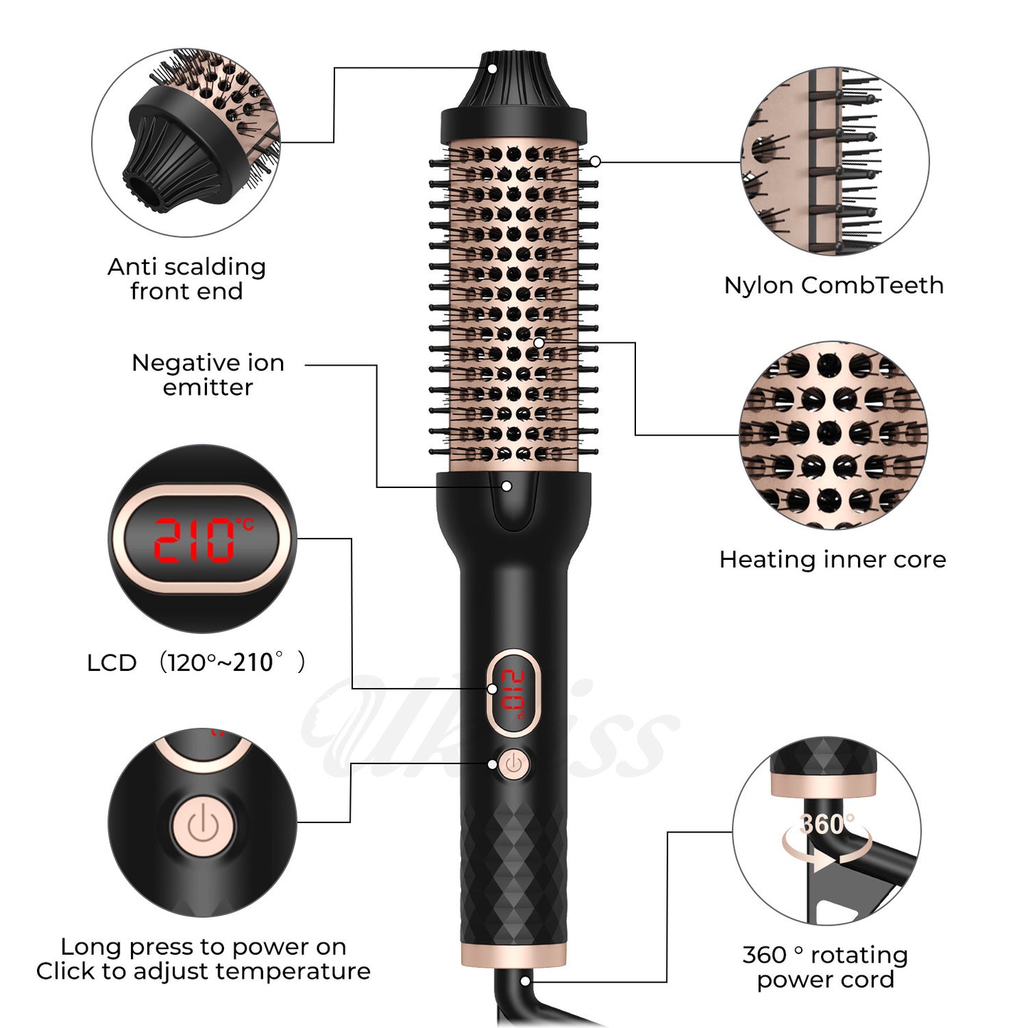 Heated Round Styling Brush, Hair Curler & Straightener