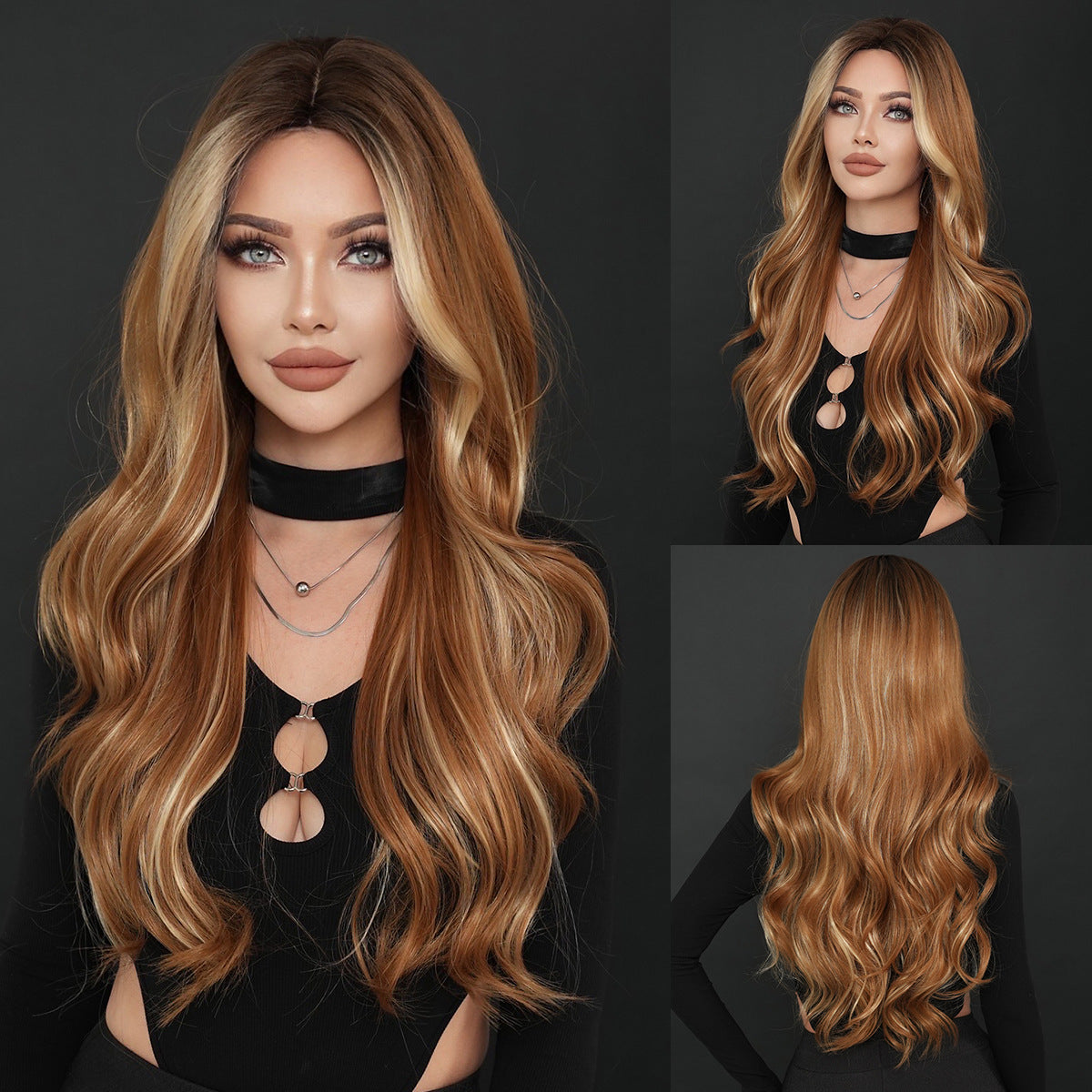 Ombre Brown Long Wavy Synthetic Wig
