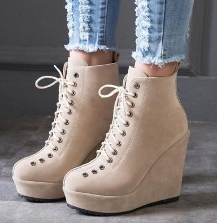 High-Top Lace-Up Wedge Shoes