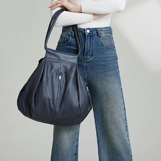 Genuine Cowhide Leather Slouchy Shoulder Bag
