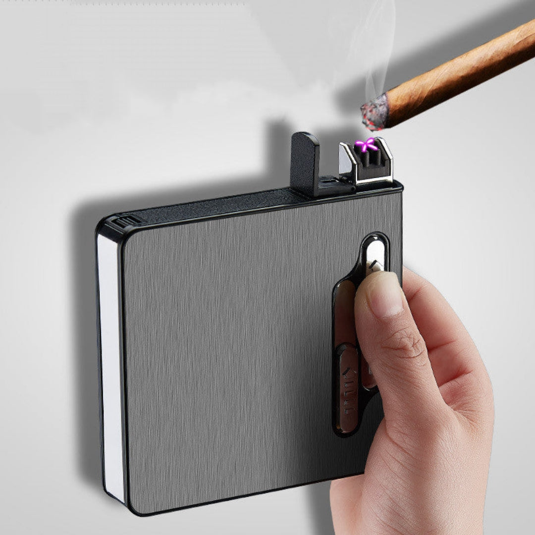 2-in-1 Cigarette Case with USB Impact Rechargeable Lighter