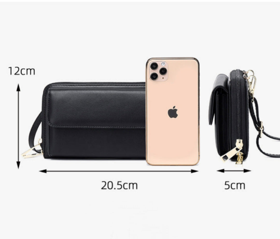 PU Leather Touch-Screen Crossbody Mobile Phone Purse with RFID Anti-theft