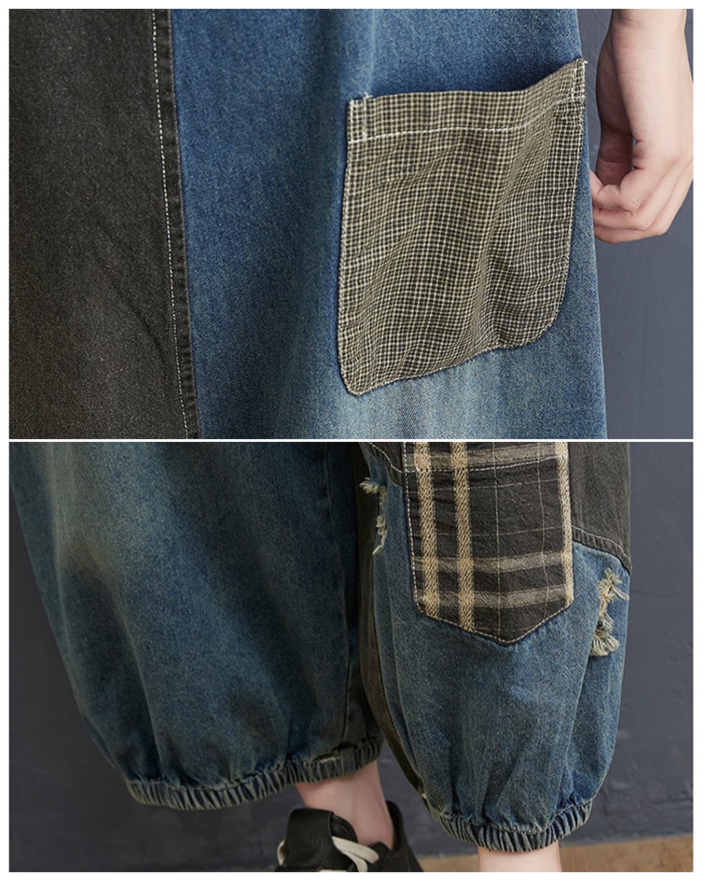 Patchwork Denim Overalls