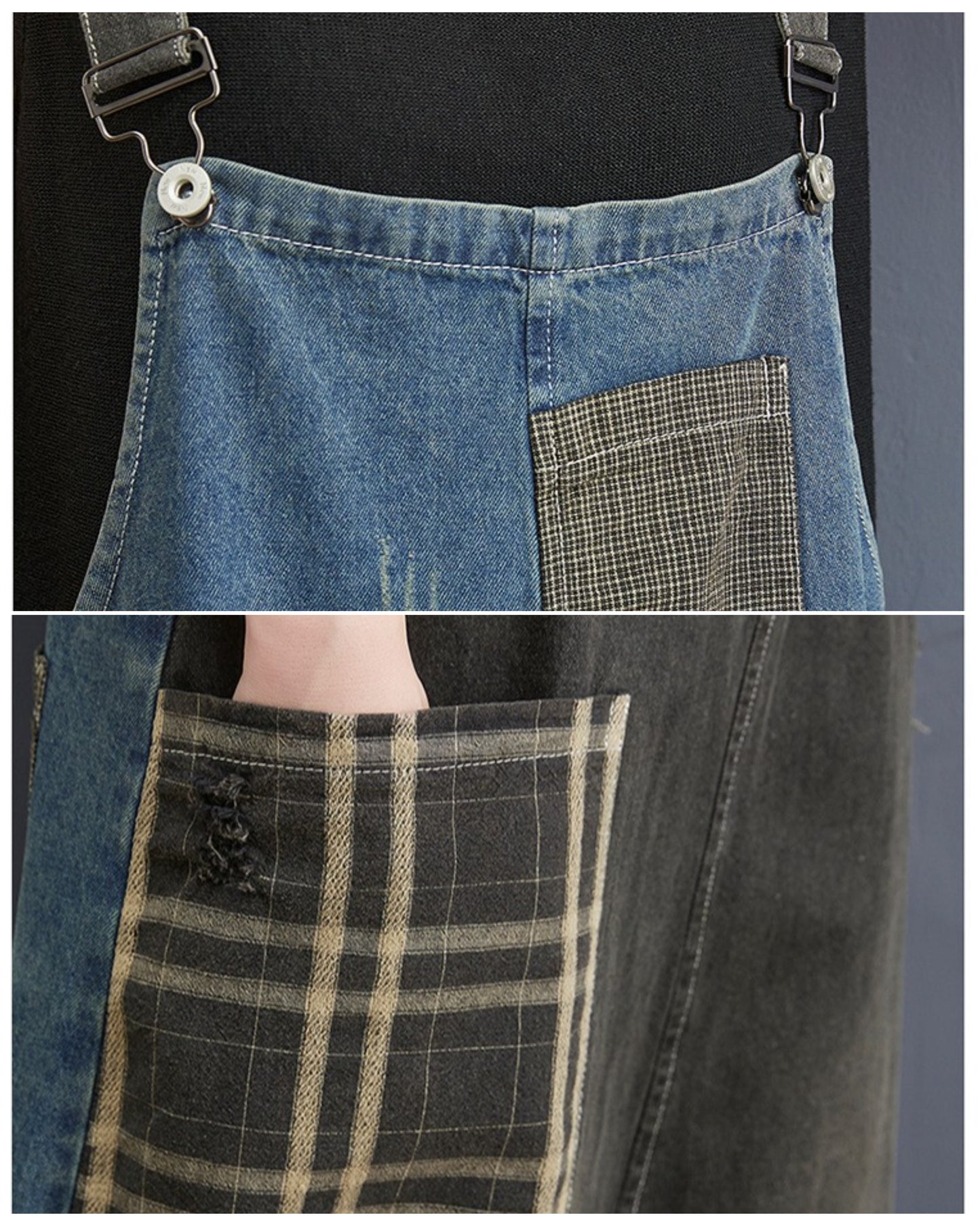 Patchwork Denim Overalls