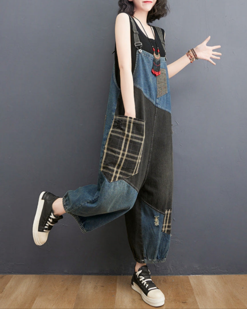 Patchwork Denim Overalls