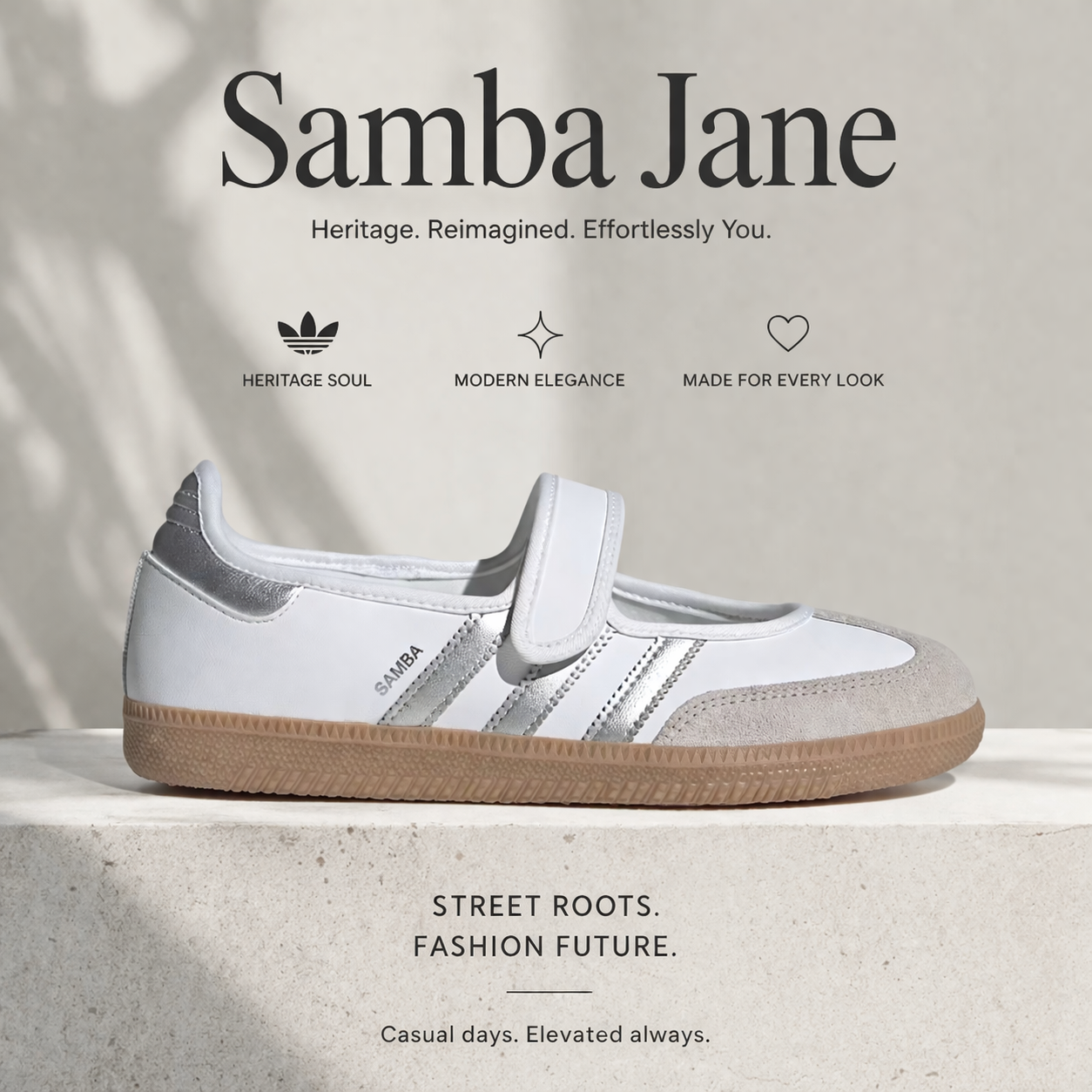 ADIDAS Women's Samba Jane Sneakers – Off-White/Silver Metallic