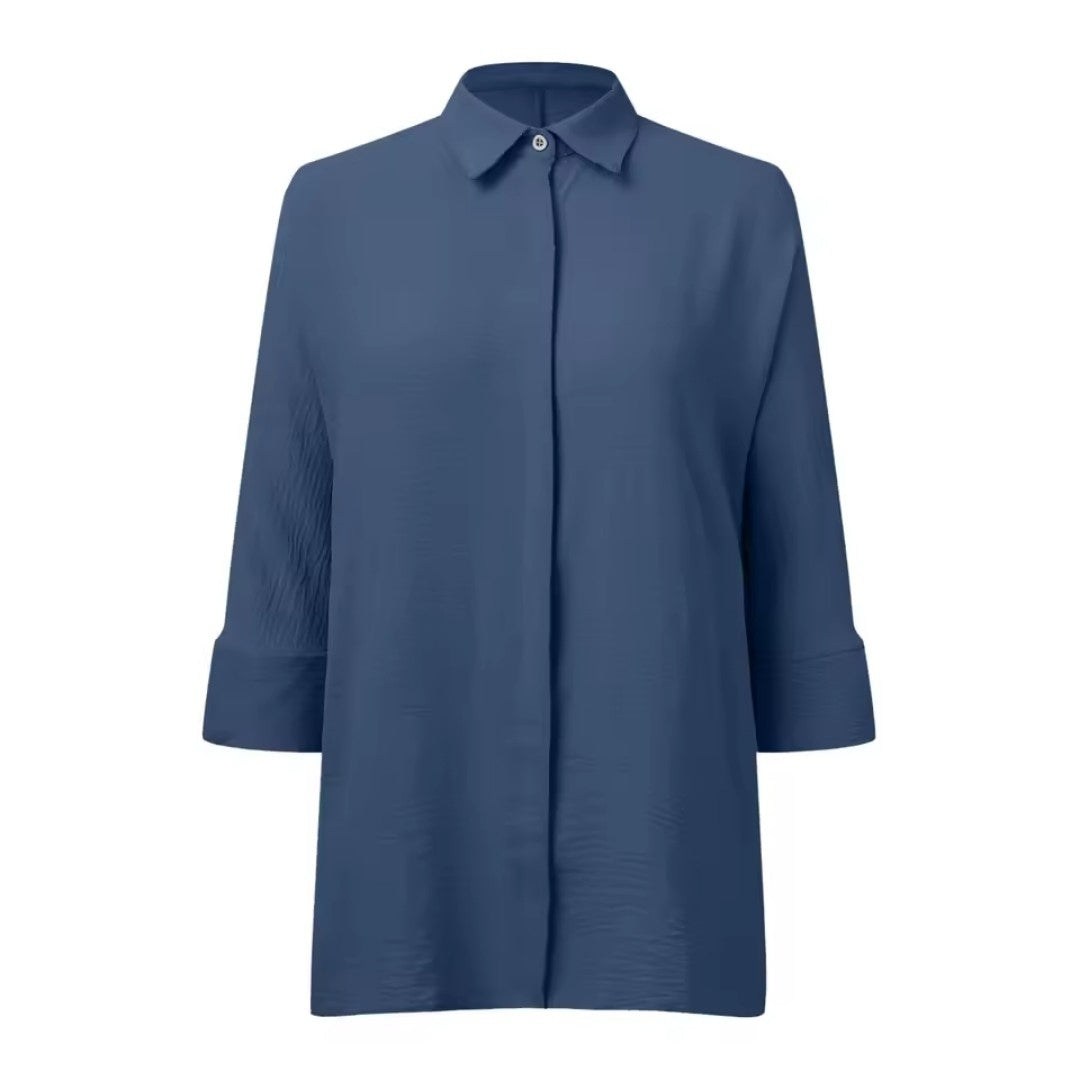 Broadcloth Spread Collar Button-Down Blouse