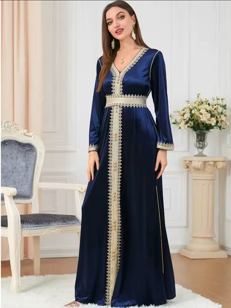 Gold Embroidered V-Neck Kaftan