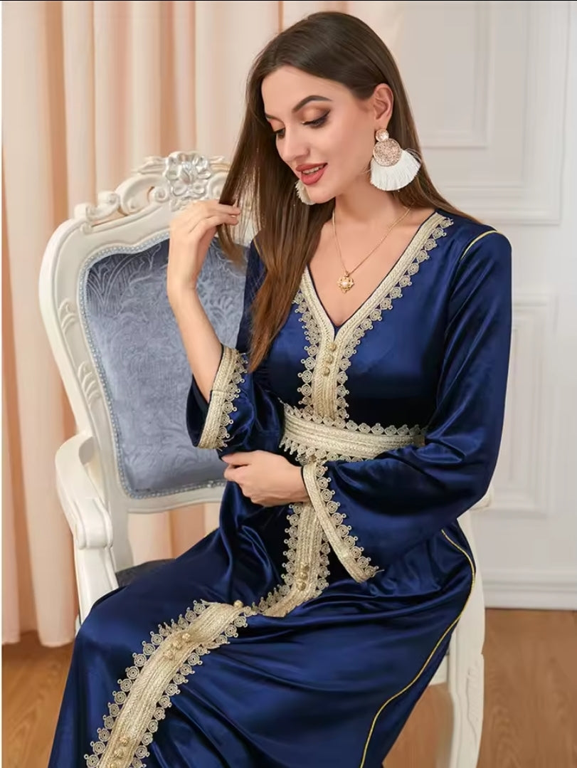 Gold Embroidered V-Neck Kaftan