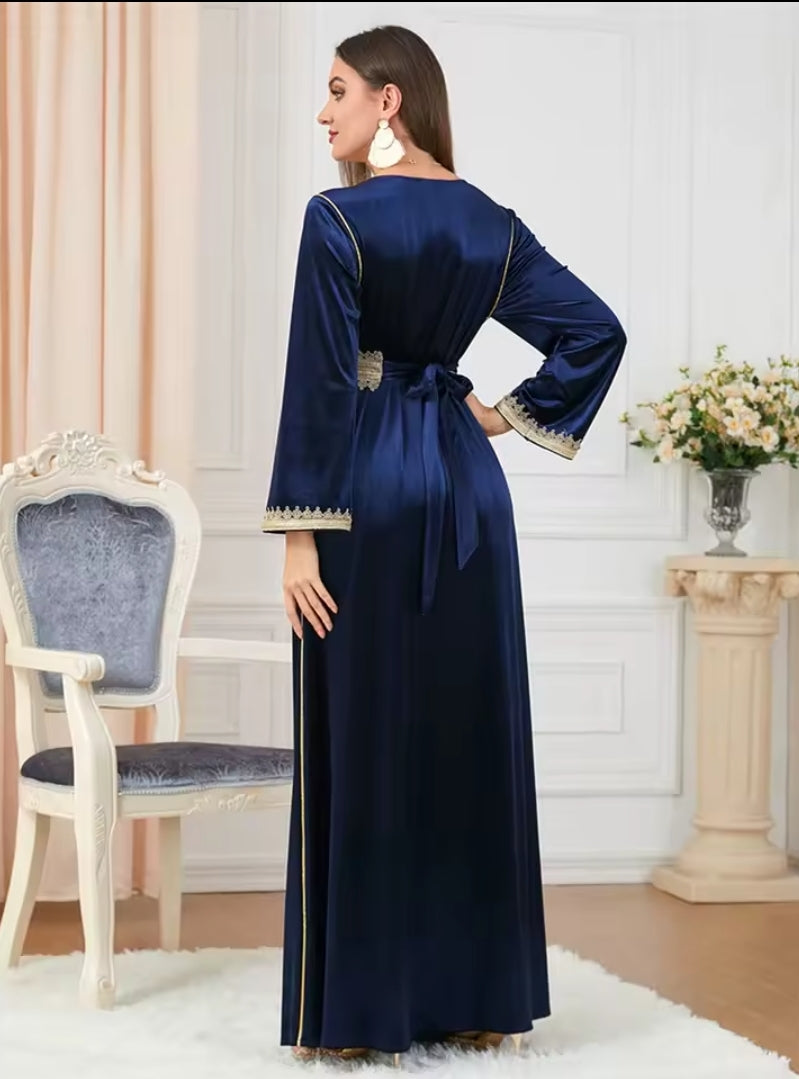 Gold Embroidered V-Neck Kaftan