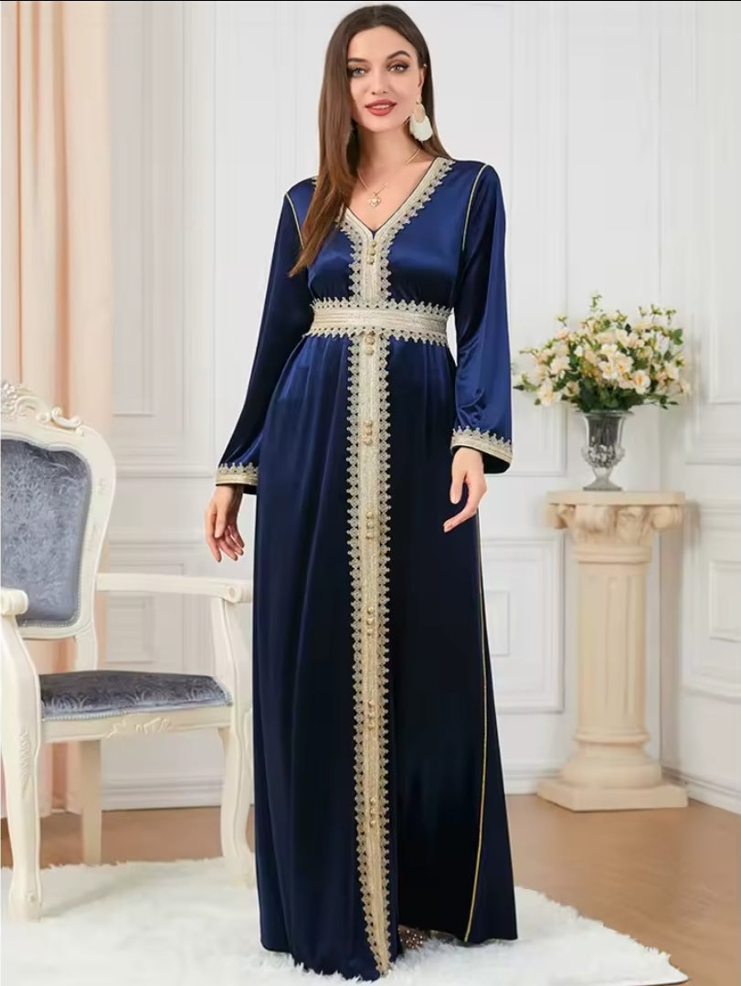 Gold Embroidered V-Neck Kaftan