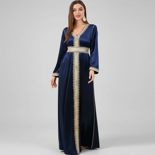 Gold Embroidered V-Neck Kaftan