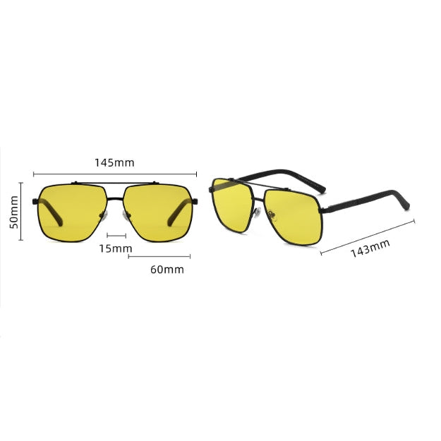 Double-Bridge Square Metal Polarized Sunglasses