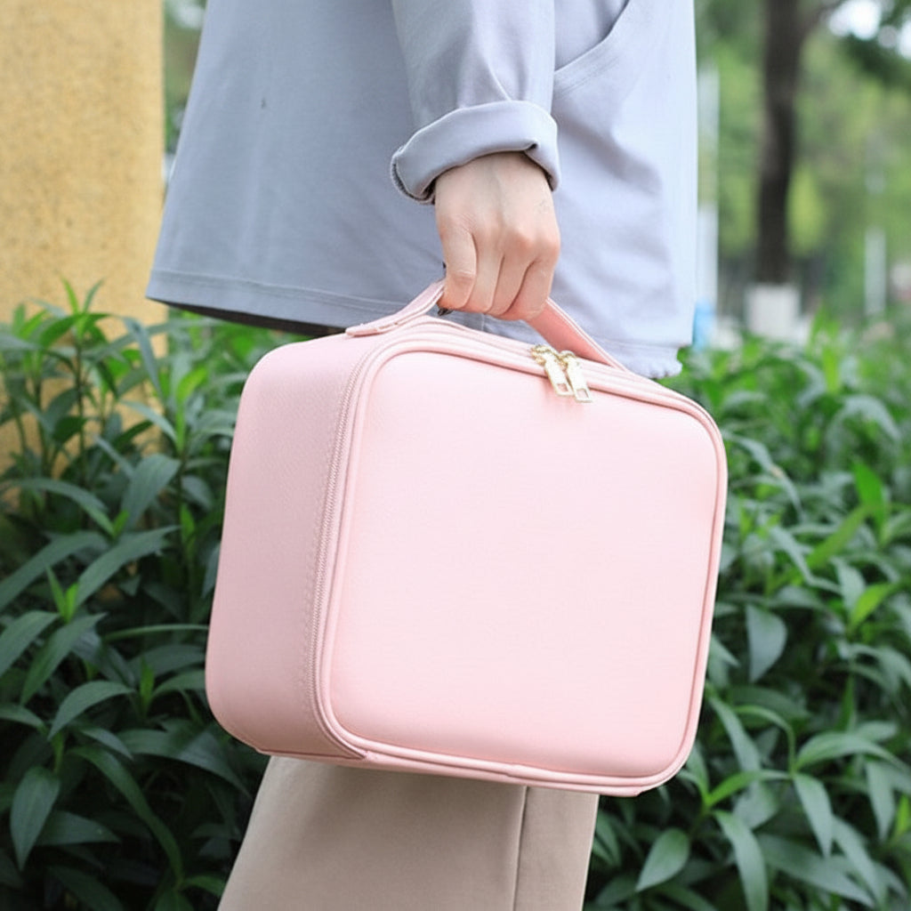Portable Travel Makeup Case with Built-in LED Lighted Mirror