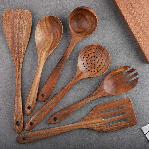 7-Piece Handmade Teak Wood Kitchen Utensil Set