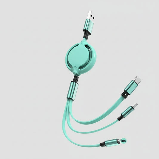 3-in-1 Retractable Multi-Charging Cable, Type-C, Micro, and Lightning Connectors