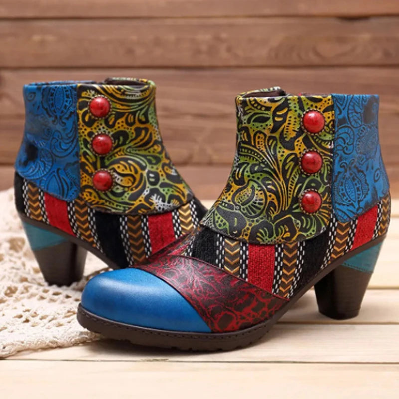 Women's Boho Patchwork Ankle Boots