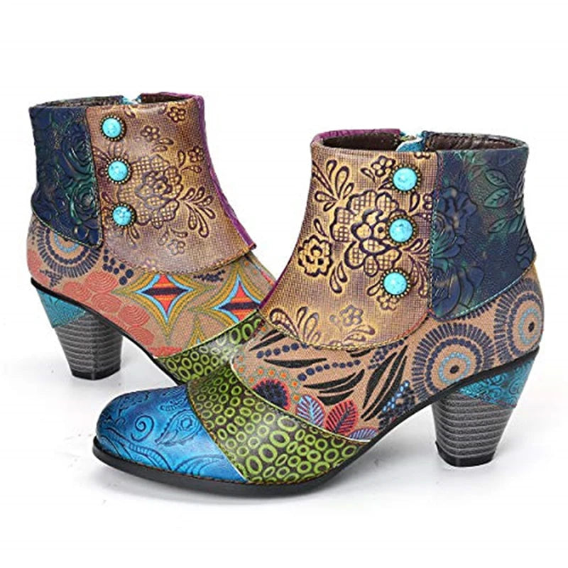 Women's Boho Patchwork Ankle Boots