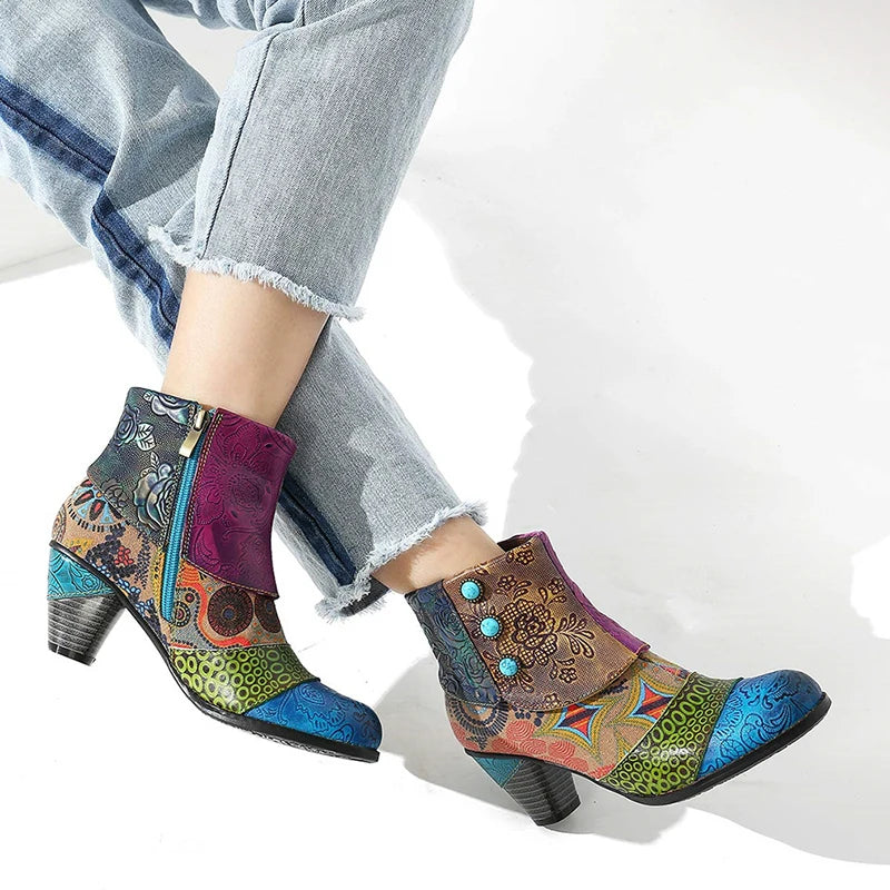 Women's Boho Patchwork Ankle Boots