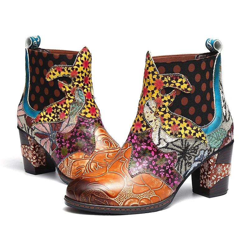 Women's Boho Patchwork Ankle Boots
