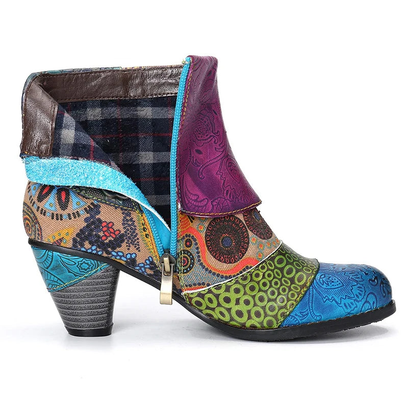 Women's Boho Patchwork Ankle Boots