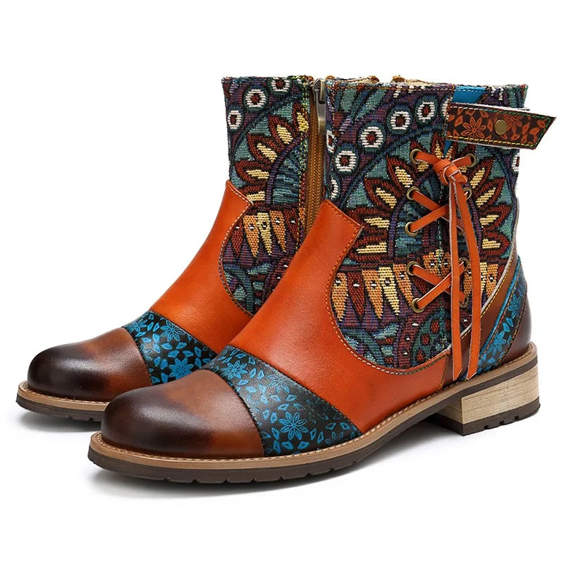 Women's Boho Patchwork Ankle Boots