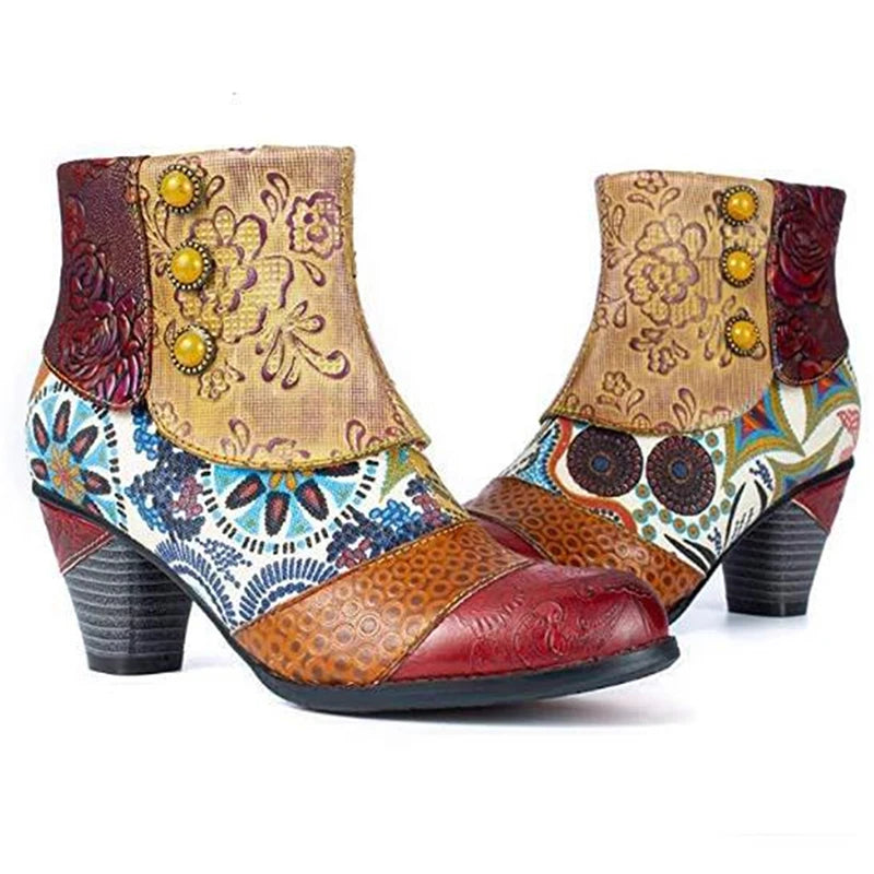 Women's Boho Patchwork Ankle Boots