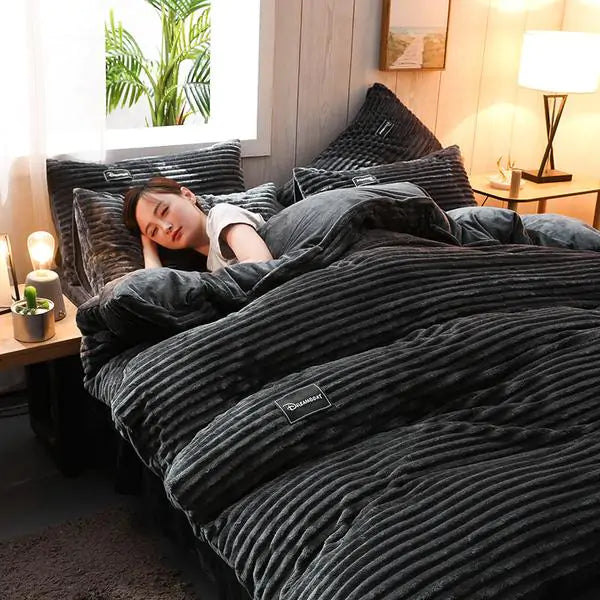 Corduroy Velvet Duvet Bedding Set, Cover & 2 Pillowcases