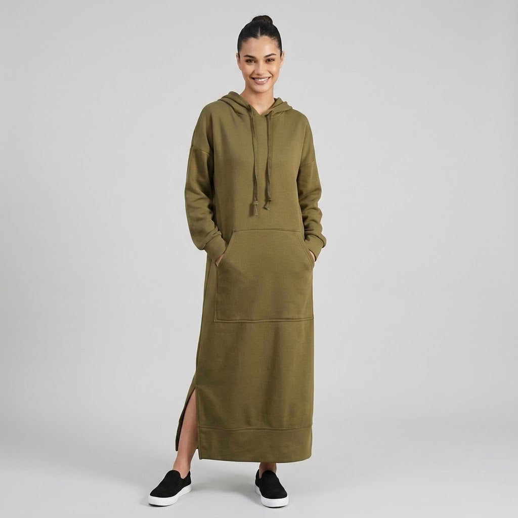 Side-Slit Maxi Hoodie Dress