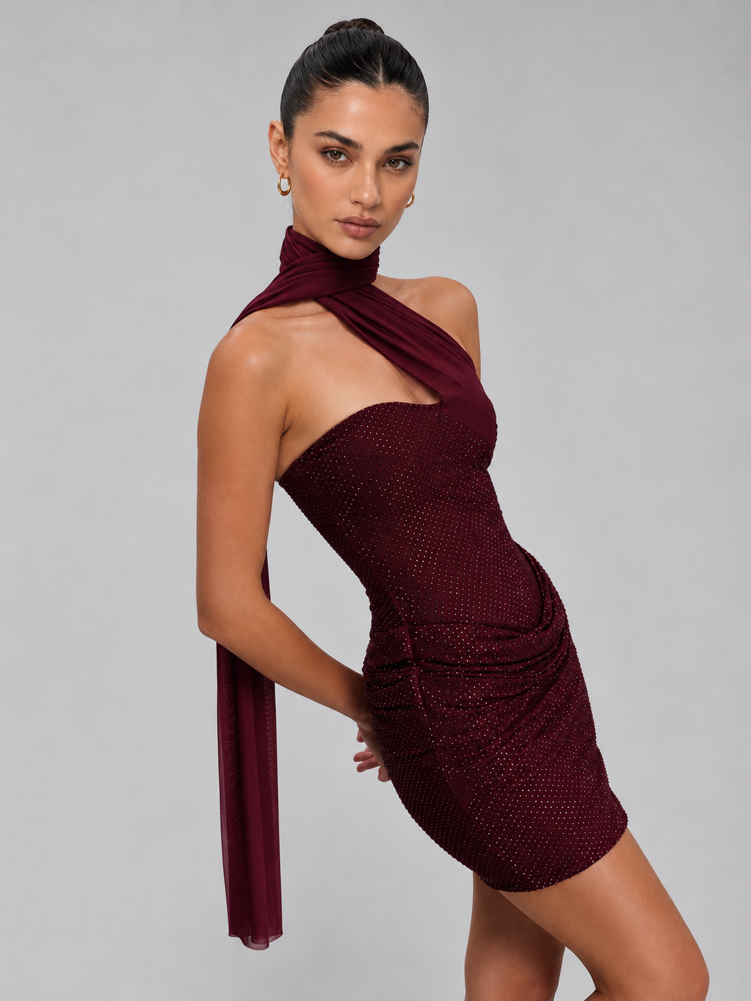 Midnight Diamante Scarf Mini Dress