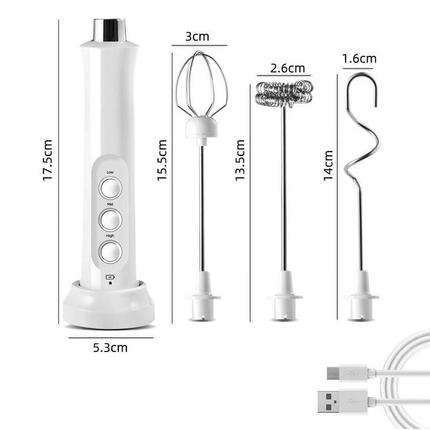 3-in-1 Electric 3-Speed Milk Frother & Mixer – USB Rechargeable