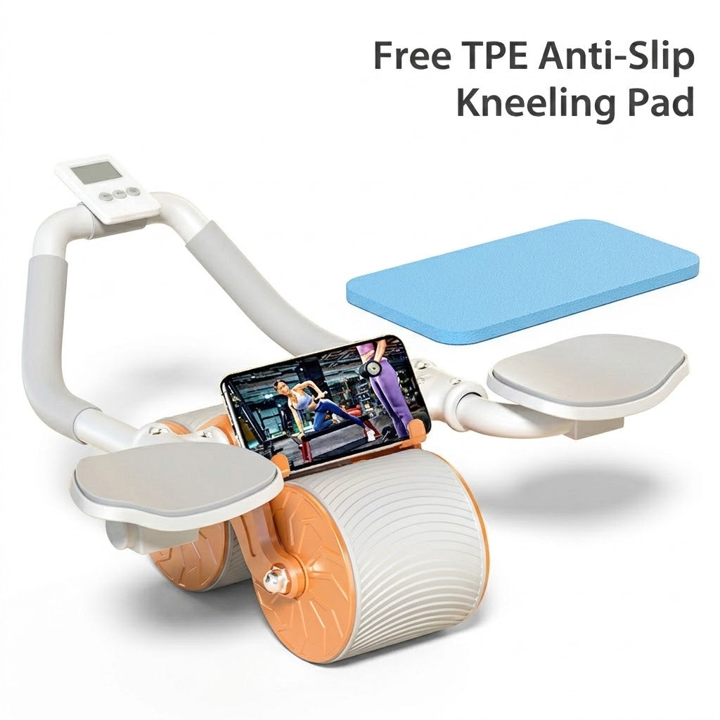 Automatic Rebound Ab Roller Wheel with Elbow Support and Built-in Timer