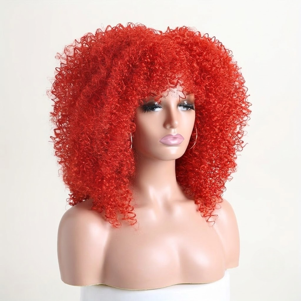 Natural-Looking Curly Synthetic Wig with Full Bangs – 16-Inch/40CM