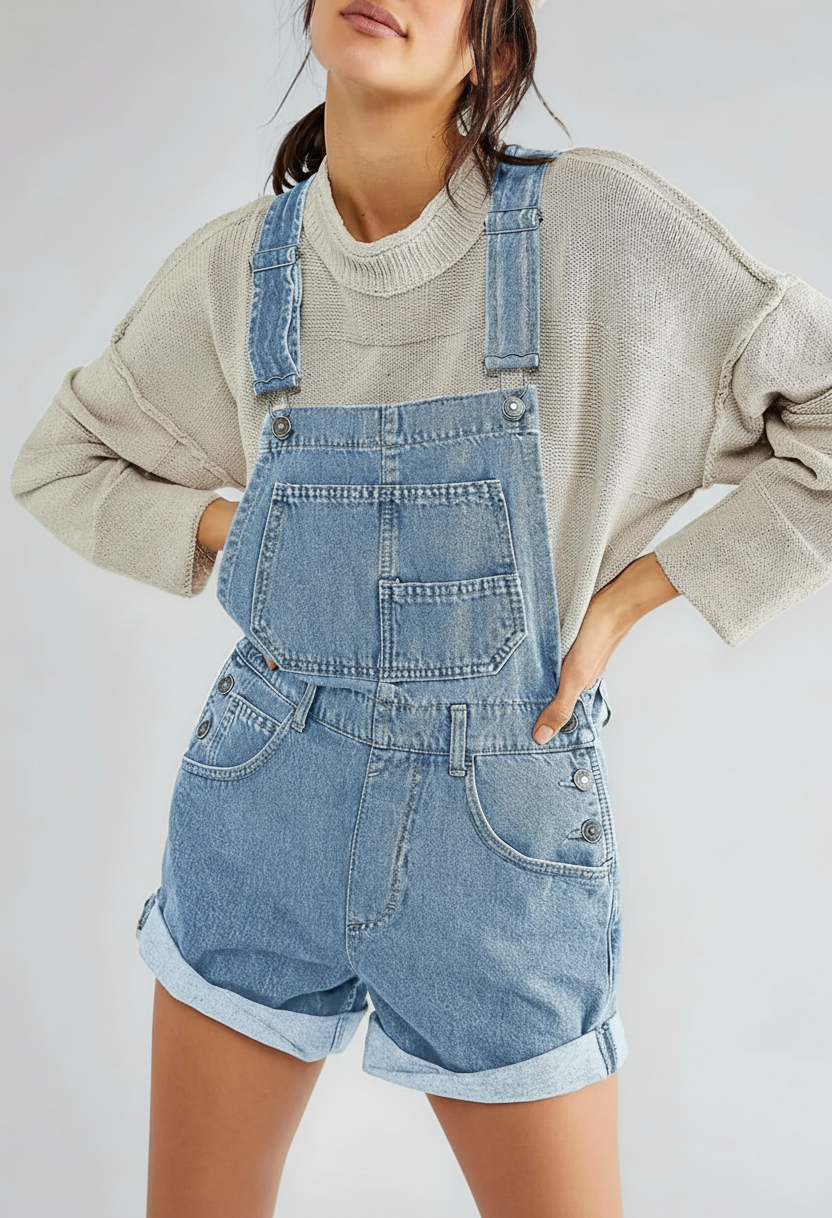 Multi-Pocket Overalls Shorts