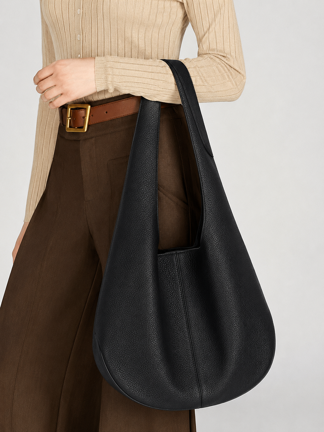 Slouchy Hobo Shoulder Bag – Genuine Cowhide Leather
