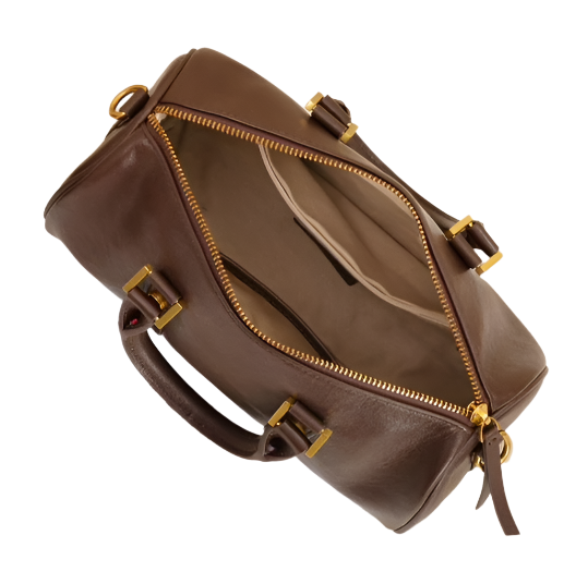 Genuine Cowhide Leather Boston Handbag with Crossbody Strap