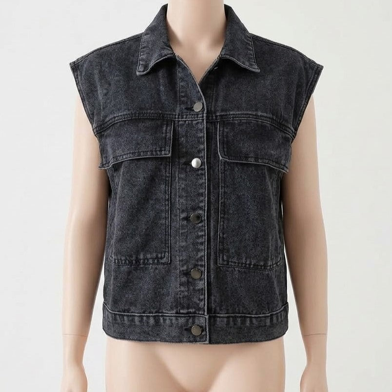 Women's Hooded Faux Denim Vest