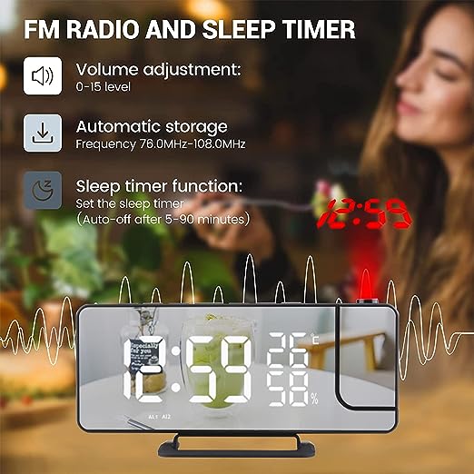 LED Display Radio Projection Alarm Clock