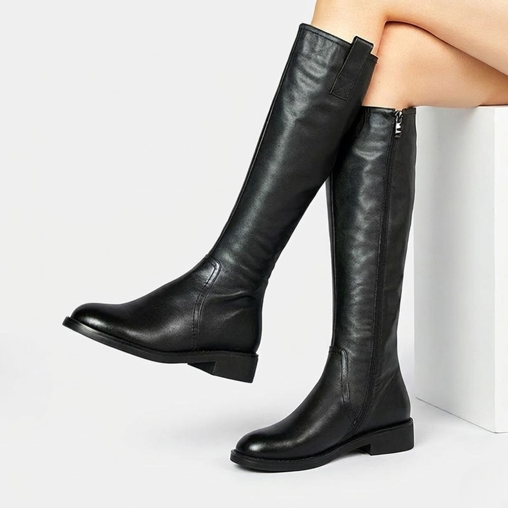 Riding Style Knee-High Boots with Side Zipper