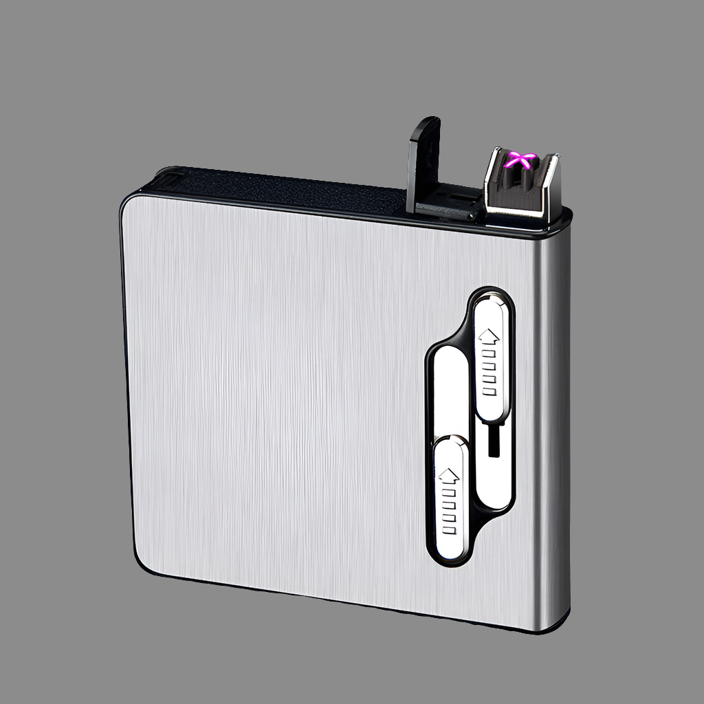 2-in-1 Cigarette Case with USB Impact Rechargeable Lighter