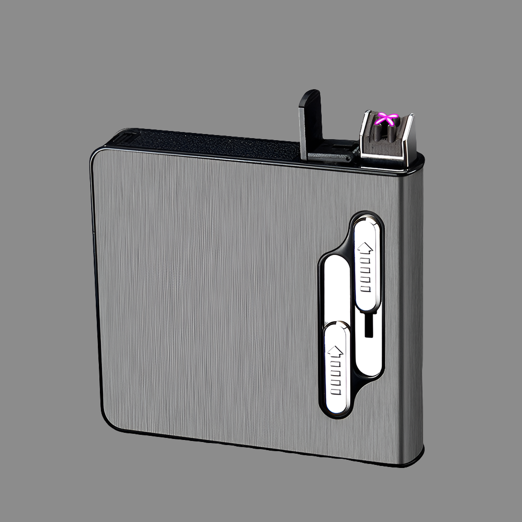 2-in-1 Cigarette Case with USB Impact Rechargeable Lighter