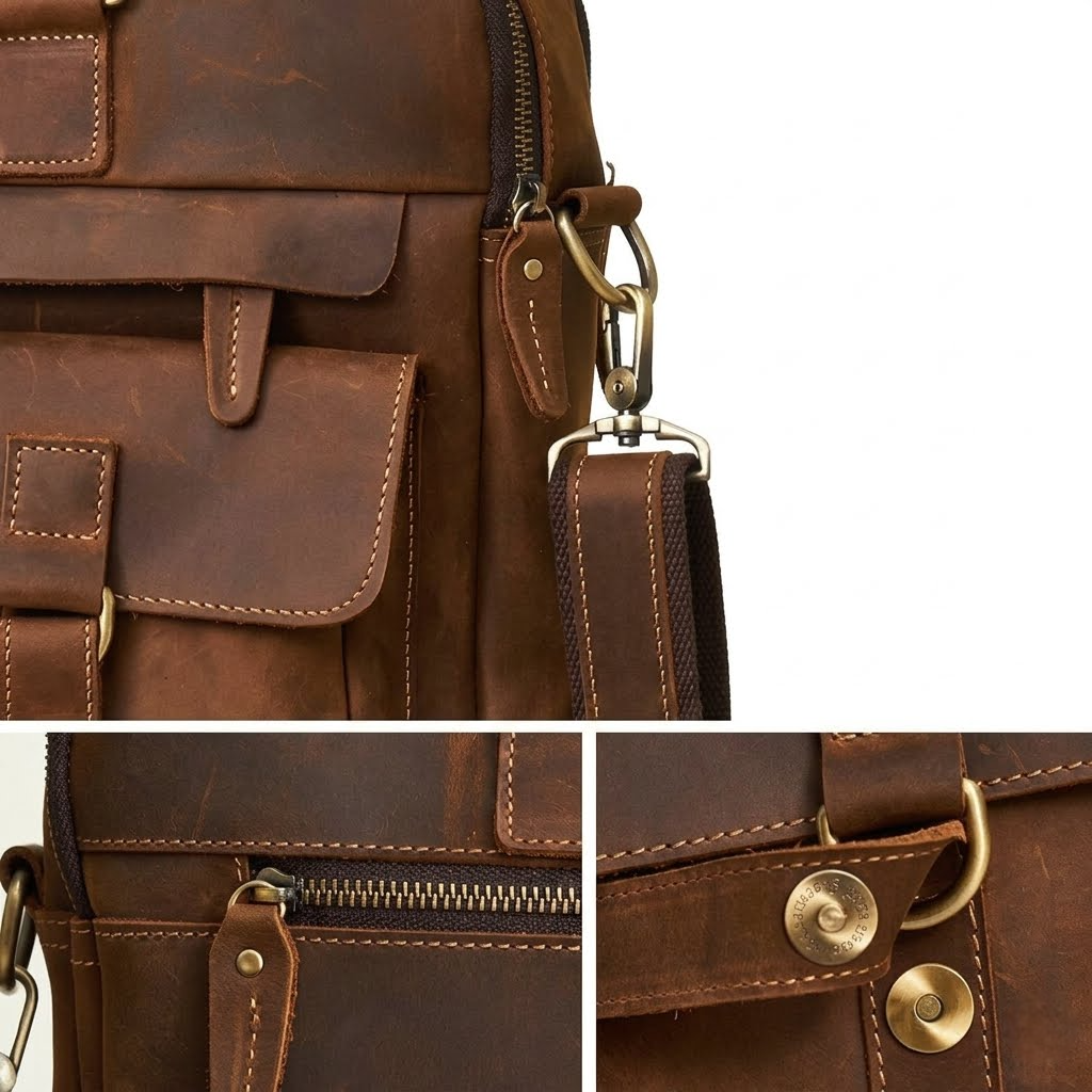 Men's Vintage Crazy Horse Leather Briefcase
