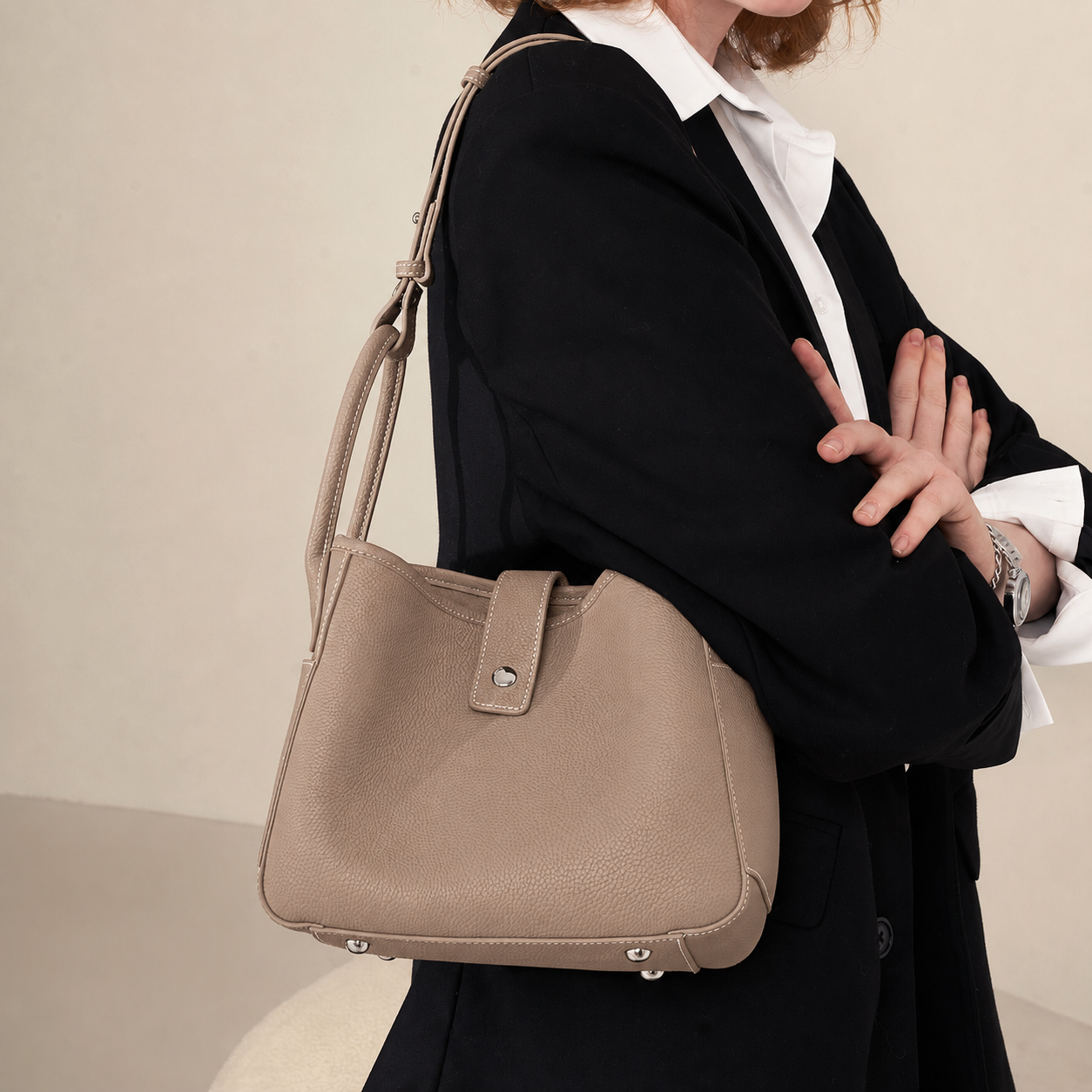 Elena Convertible Bucket Bag – Genuine Cowhide Leather