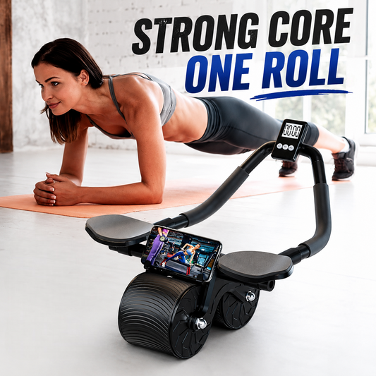 Automatic Rebound Ab Roller Wheel with Elbow Support and Built-in Timer