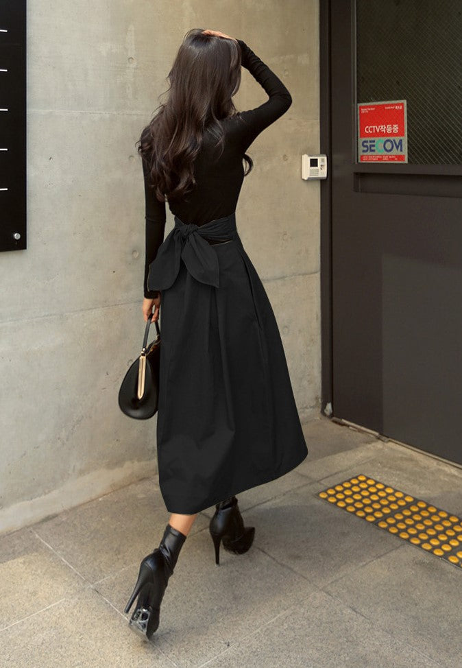 High-Waisted A-Line Umbrella Midi Skirt